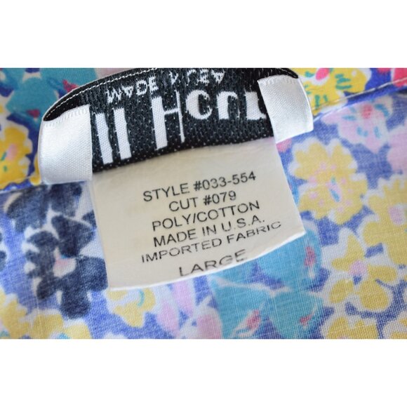 Vintage 80s Poly/Cotton Blue Floral Print Blouse |‎ size Large - Picture 8 of 10